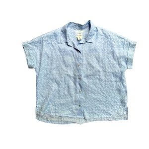 Nicole Miller Linen Polka Dot Button Up Shirt Size Small Coastal Beach